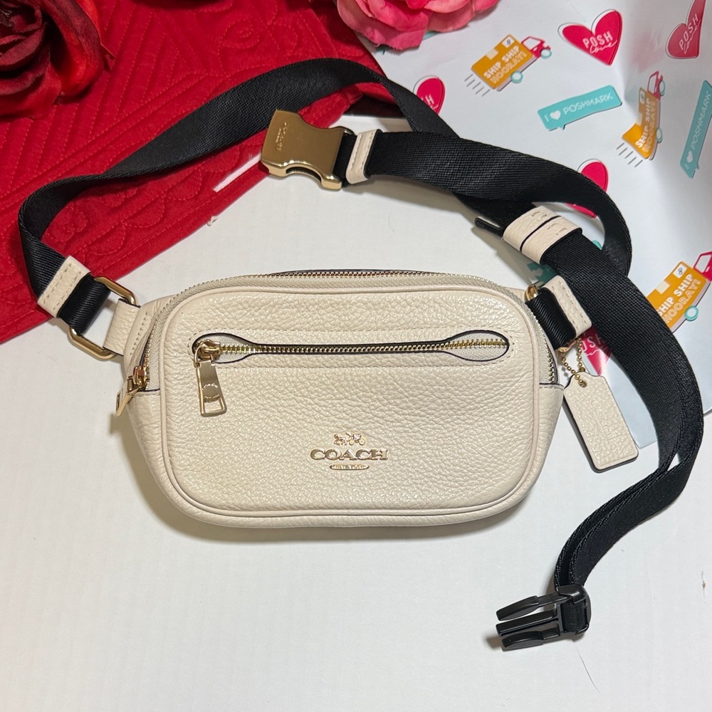 Coach Ivory Belt Bag with Gold Accents